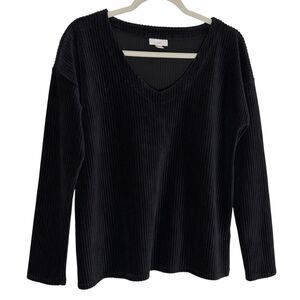 J Jill Corduroy Top Blouse Shirt V Neck Pullover Black S